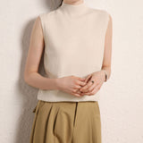 Womens Mock Neck Cashmere Sweater Vest Sleeveless Cashmere Knit Top