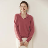 Womens Shawl Collar Cashmere Sweater V Neck Long Sleeve Cashmere Pullover