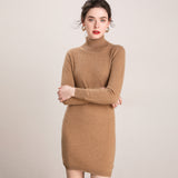 Rollkragen-Kaschmirkleid für Damen, langärmeliges Strick-Minipulloverkleid
