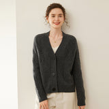 Strukturierter Damen-Kaschmirpullover mit V-Ausschnitt, Kaschmir-Knöpfe-Cardigan
