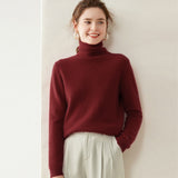 Rollkragen-Kaschmirpullover für Damen, langärmeliger Kaschmirpullover mit geripptem Saum