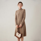 Womens Mock Neck Cashmere Dress Cashmere Midi Dress Bottom Dress