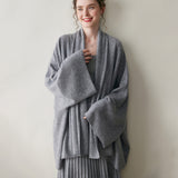Damen-Kaschmir-Cardigan, vorne offen, drapierter, langärmliger Kaschmir-Strickpullover