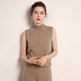 Womens Mock Neck Cashmere Sweater Vest Sleeveless Cashmere Knit Top