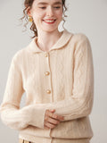 Womens Cable Knit Cashmere Cardigan Peter Pan Collar Cashmere Sweater