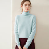 Rollkragen-Kaschmirpullover für Damen, langärmeliger Kaschmirpullover mit geripptem Saum