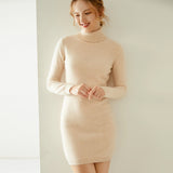 Rollkragen-Kaschmirkleid für Damen, langärmeliges Strick-Minipulloverkleid
