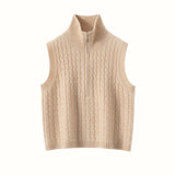 Womens Cable Knit Cashmere Vest Zip Mock Neck Cashmere Sweater Vest