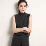 Womens Mock Neck Cashmere Sweater Vest Sleeveless Cashmere Knit Top