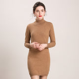 Rollkragen-Kaschmirkleid für Damen, langärmeliges Strick-Minipulloverkleid