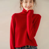 Rollkragen-Kaschmirpullover für Damen, langärmeliger Kaschmirpullover mit geripptem Saum
