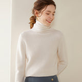 Rollkragen-Kaschmirpullover für Damen, langärmeliger Kaschmirpullover mit geripptem Saum