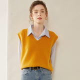 Womens Cashmere Sweater Vest Sleeveless Cashmere Knit Pullover Rib Hem