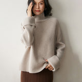 Damen-Pullover aus geripptem Kaschmir mit Rollkragen und Kaschmir-Raglan