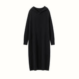 Womens Hooded Cashmere Sweater Dress Long Sleeve Cashmere Midi Dress