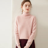 Rollkragen-Kaschmirpullover für Damen, langärmeliger Kaschmirpullover mit geripptem Saum