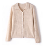 Damen-Cardigan aus reinem Kaschmir, Zopfmuster, Knopfleiste vorne, Rollkragenpullover aus Kaschmir