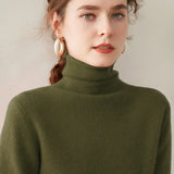 Rollkragen-Kaschmirpullover für Damen, langärmeliger Kaschmirpullover mit geripptem Saum