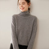 Rollkragen-Kaschmirpullover für Damen, langärmeliger Kaschmirpullover mit geripptem Saum
