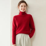 Rollkragen-Kaschmirpullover für Damen, langärmeliger Kaschmirpullover mit geripptem Saum