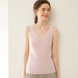 Damen-Tanktop aus Kaschmir mit V-Ausschnitt und geripptem Strick-Kaschmir-Tanktop