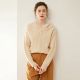 Kaschmir-Henley-Pullover aus Kaschmir mit Zopfmuster für Damen