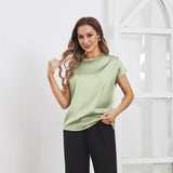 Womens Silk Tops Round Neck Short Sleeves Pure Silk Shirts
