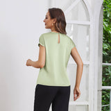 Womens Silk Tops Round Neck Short Sleeves Pure Silk Shirts