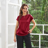 Womens Silk Tops Round Neck Short Sleeves Pure Silk Shirts