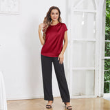 Womens Silk Tops Round Neck Short Sleeves Pure Silk Shirts