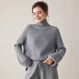 Damen-Pullover aus geripptem Kaschmir mit Rollkragen und Kaschmir-Raglan
