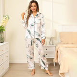 Silk Pajama Set For Women Long Flower Print Silk Pyjamas