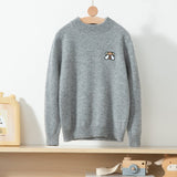 Boys And Girls Crew Neck Pure Cashmere Sweater Embroidery Bear Gray 100
