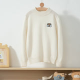 Boys And Girls Crew Neck Pure Cashmere Sweater Embroidery Bear Ivory 100
