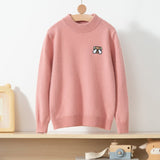 Boys And Girls Crew Neck Pure Cashmere Sweater Embroidery Bear Pink 100