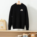 Boys And Girls Crew Neck Pure Cashmere Sweater Embroidery Bear Black 100