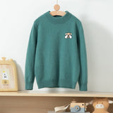 Boys And Girls Crew Neck Pure Cashmere Sweater Embroidery Bear Yellow 100