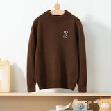 Kids Cashmere Sweater With Embroidered Bunny Crew Neck Pullover Brown 100