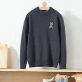Kids Cashmere Sweater With Embroidered Bunny Crew Neck Pullover Gray 100