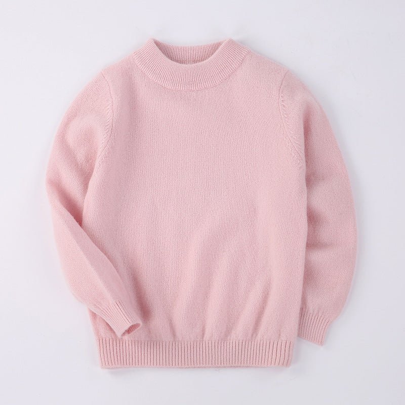 Boys And Girls Crew Neck Pure Cashmere Sweater Ribbed Knit Hem Pink 100