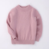 Boys And Girls Crew Neck Pure Cashmere Sweater Ribbed Knit Hem Purple 100