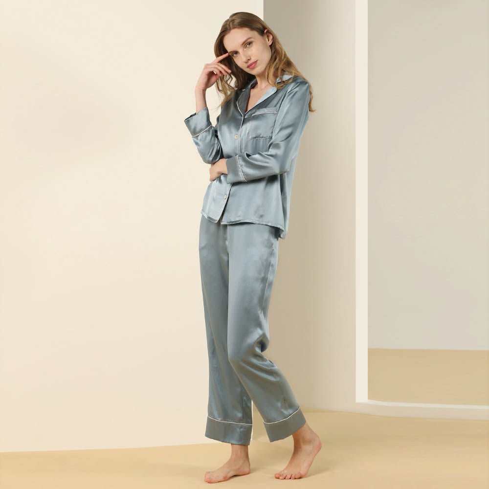 Bright Color Silk Pajamas Set for Women champagne XS