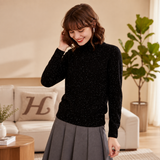 Womens Speckled Cashmere Sweater Long Sleeve Turtleneck Cashmere Pullover