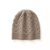 Cashmere Beanie Textured Cashmere Hat with All - Over Cable Ribbed Edge