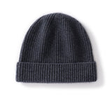 Cashmere Knit Beanie Hat with Fold Over Cuff Ribbed Winter Cashmere Cap
