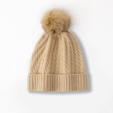 Cashmere Slouch Hat with Pom Womens Cable Knit Cashmere Beanie Winter Hat