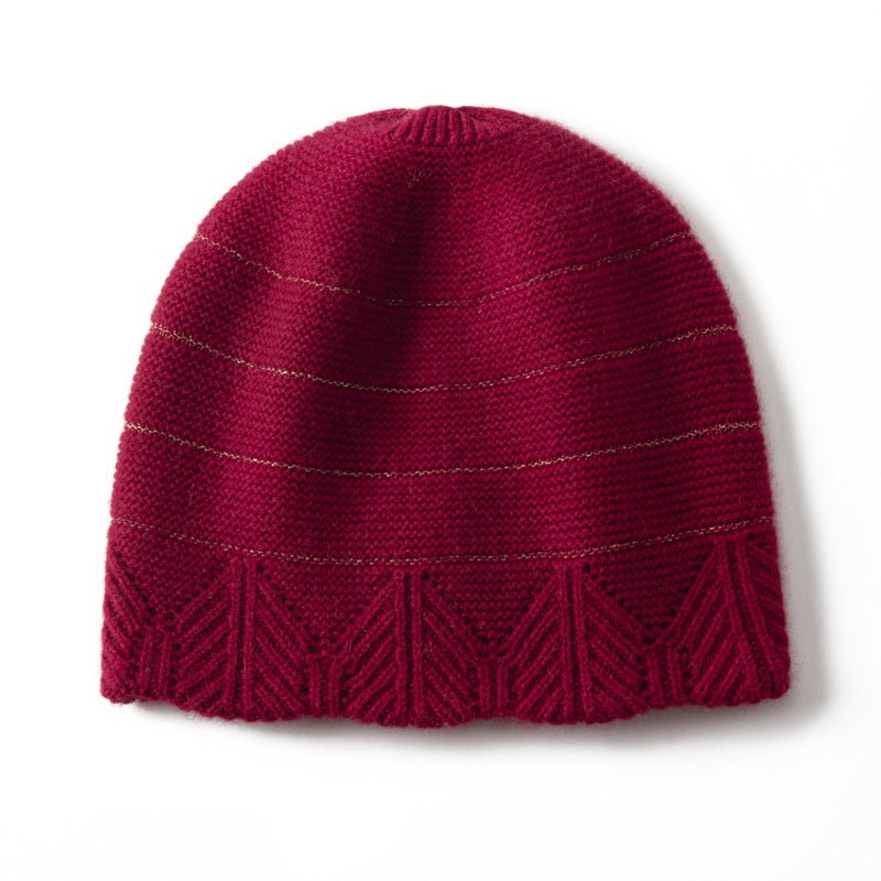 Chevron Border Pure Cashmere Beanie Cashmere Hat Textured Knit