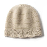 Chevron Border Pure Cashmere Beanie Cashmere Hat Textured Knit