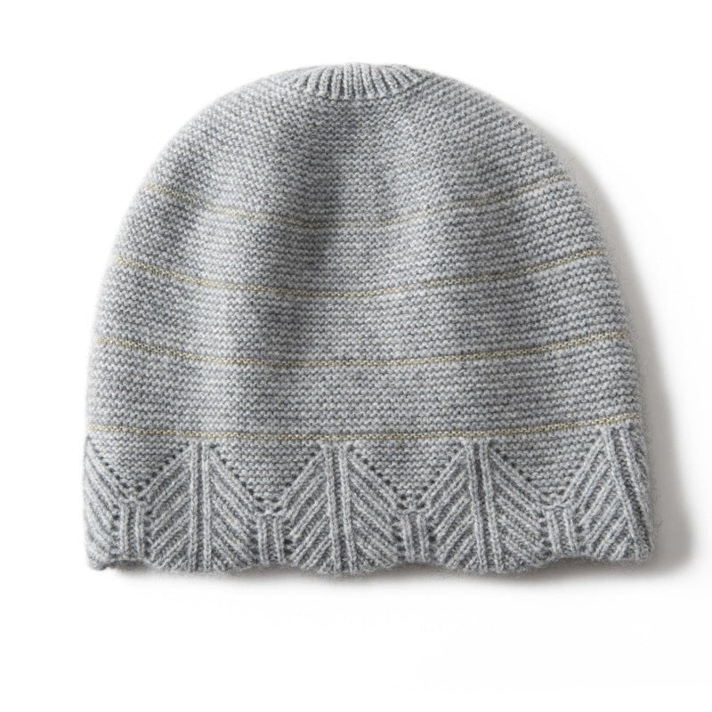 Chevron Border Pure Cashmere Beanie Cashmere Hat Textured Knit