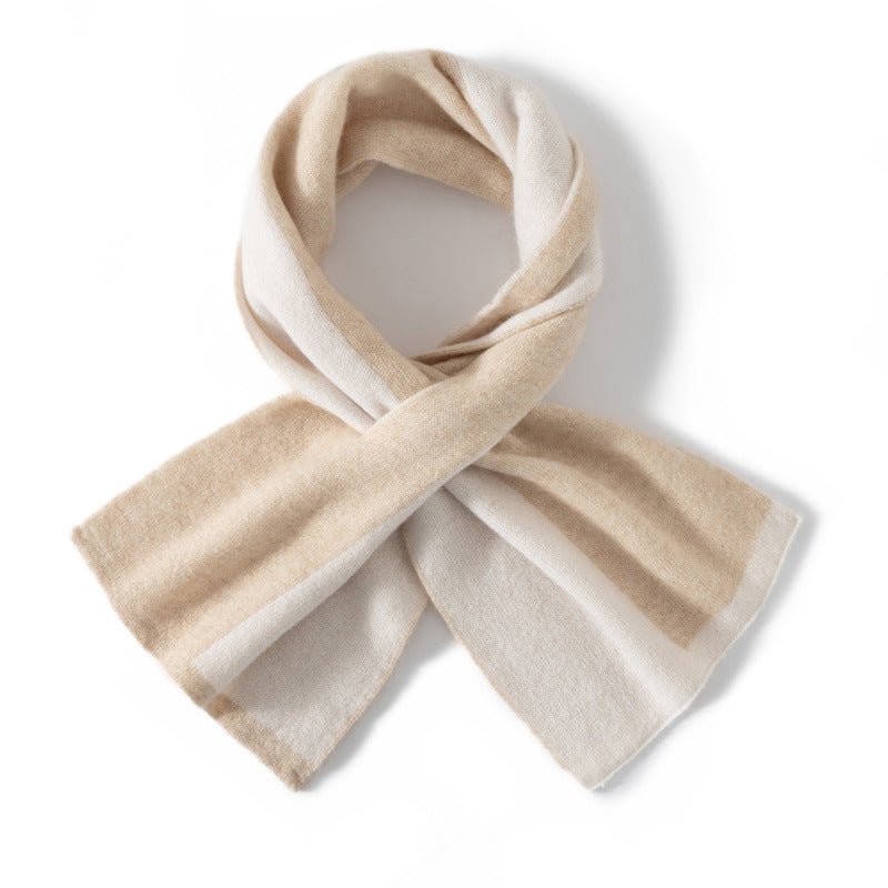 Color Contrast Pure Cashmere Scarf for Women Cashmere Crossover Scarf